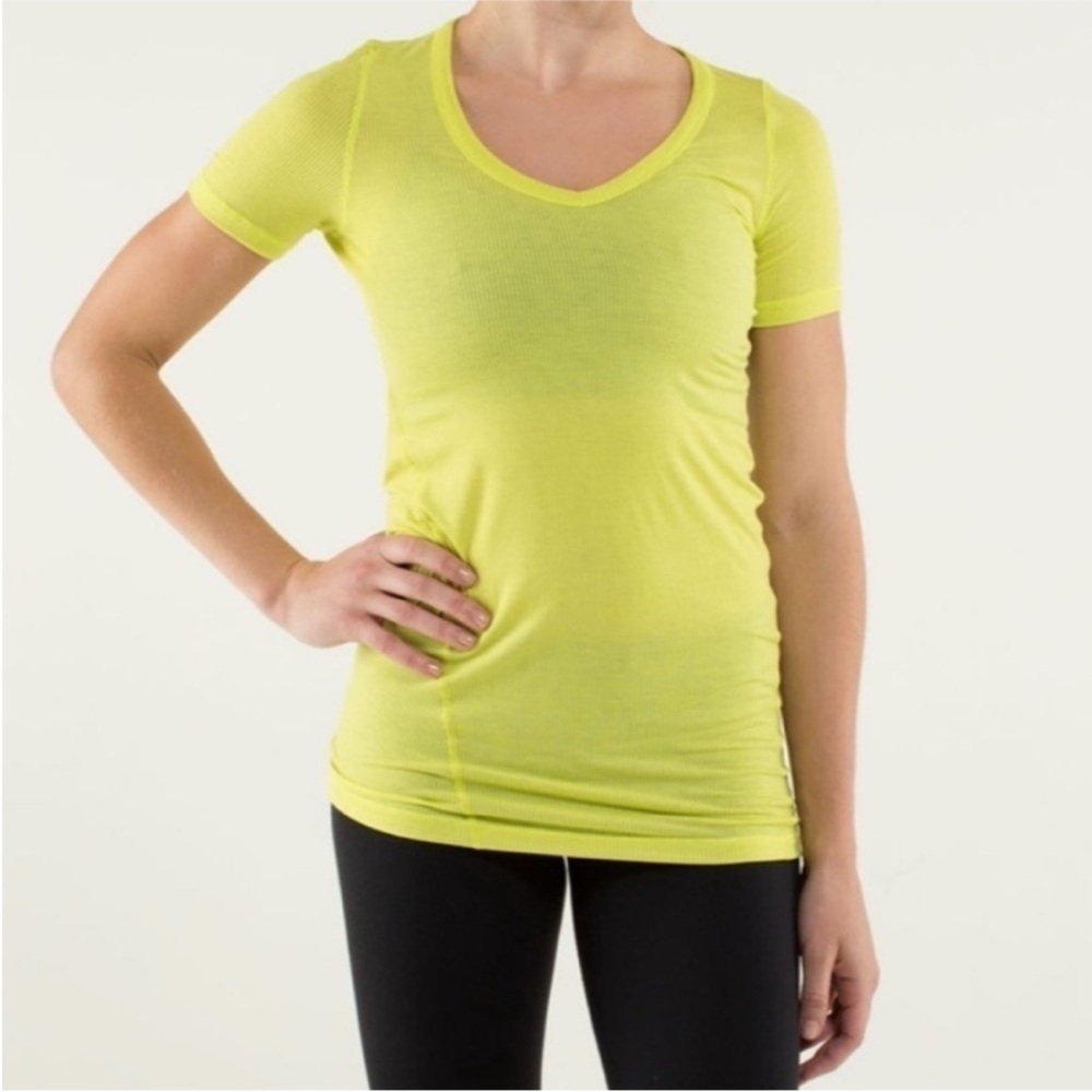 Lululemon Karmady Short Sleeve Top Split Pea Tonka Stripe Burnout